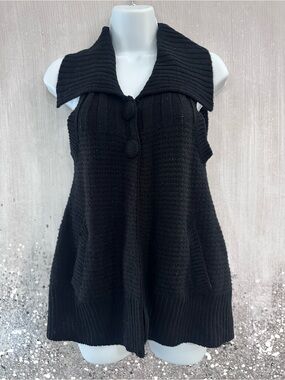 Say What? Black Sleeveless Button-Up Knit Cardigan Vest
